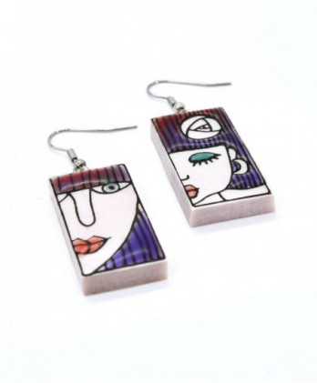 Σκουλαρίκια Faces, λευκά με μωβ