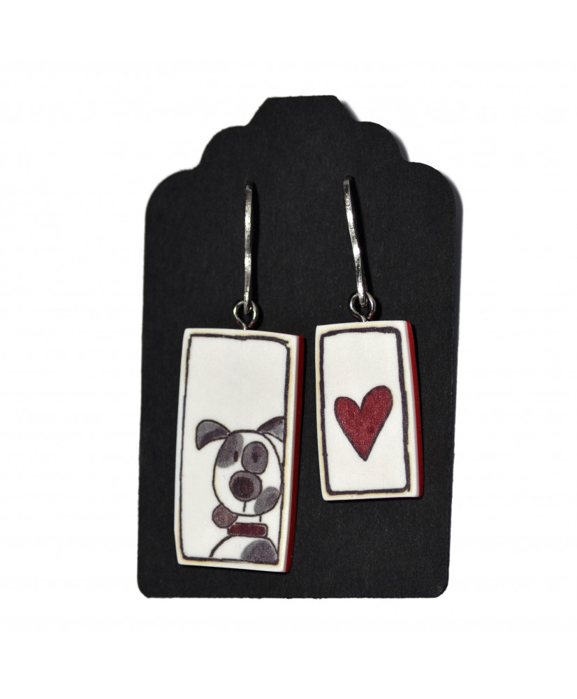 Σκουλαρίκια κρεμαστά σκυλάκι καρδούλα