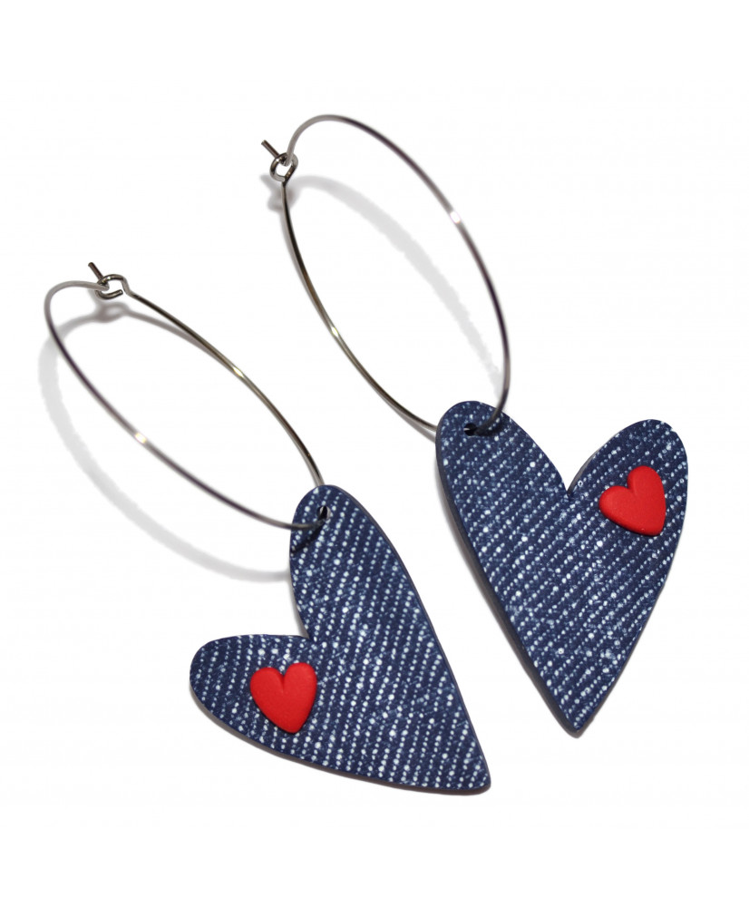 Σκουλαρίκια κρίκοι καρδιές τζιν