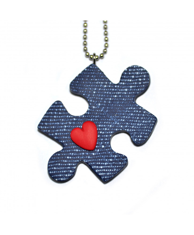 Κολιέ μακρύ παζλ τζιν με καρδιά