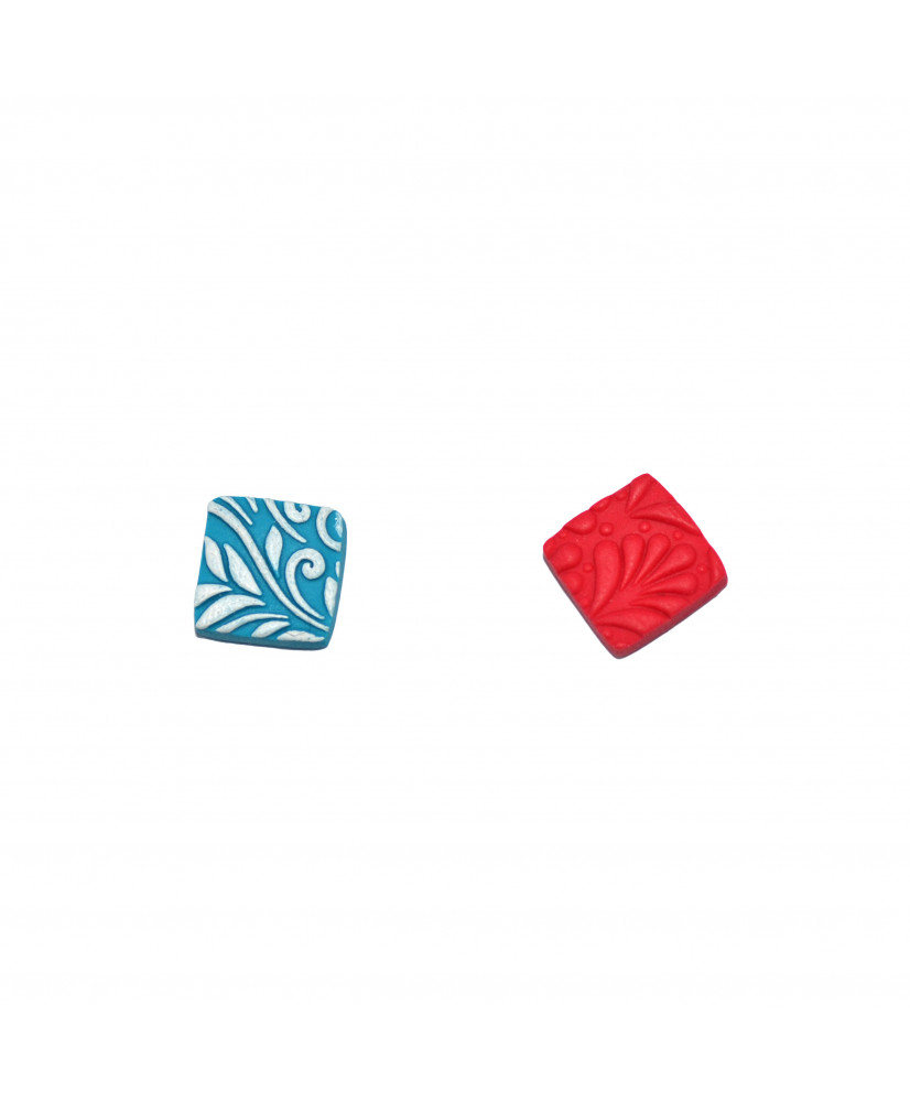 Σκουλαρίκια τετραγωνάκια τυρκουάζ κοραλλί