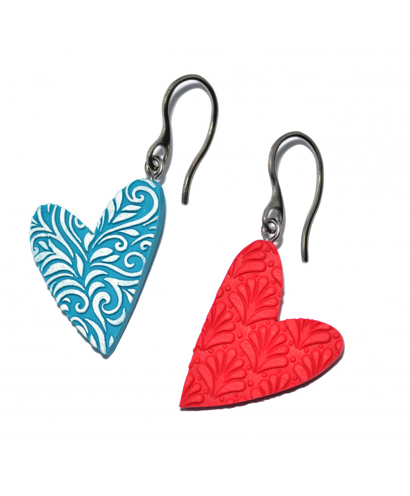 Σκουλαρίκια κρεμαστά καρδιές τυρκουάζ κοραλλί