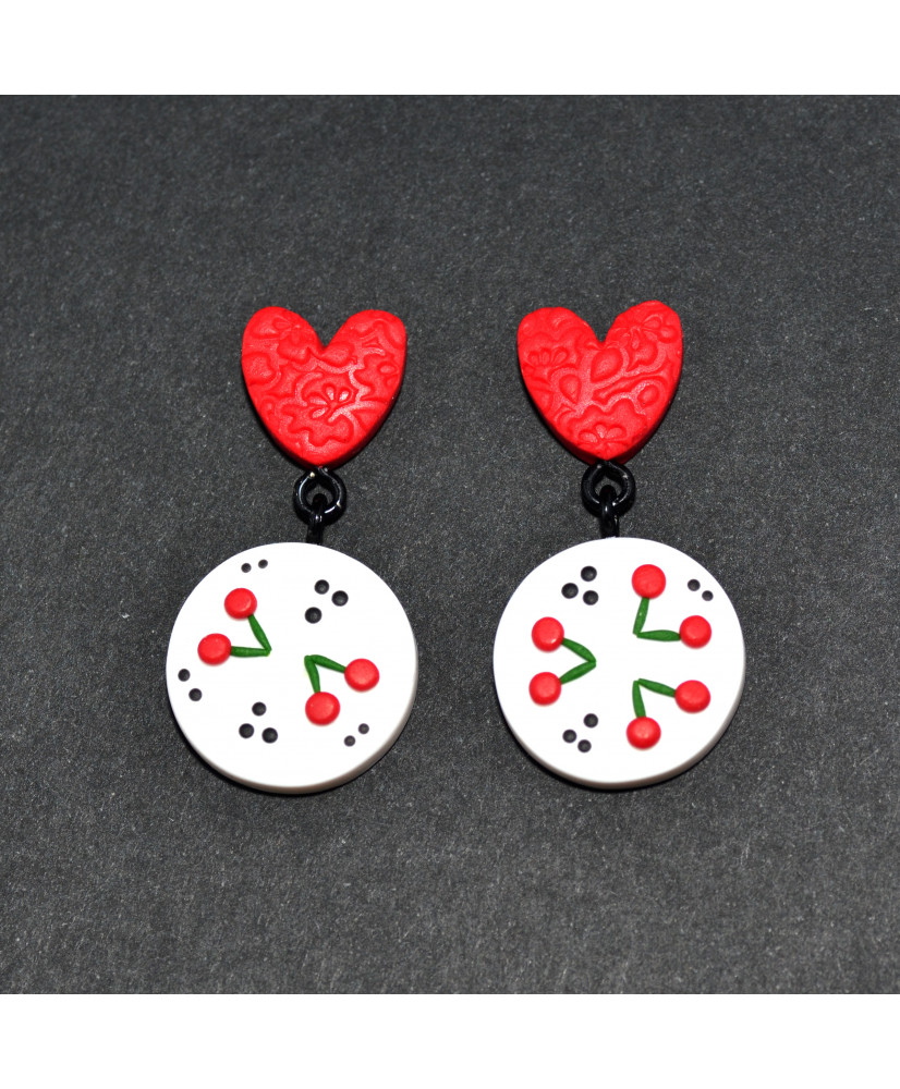 Σκουλαρίκια κρεμαστά κερασάκια με καρδούλες