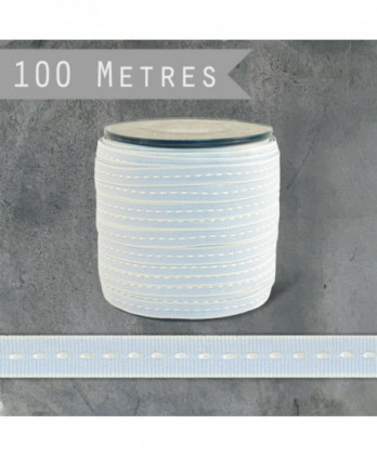 Κορδέλα Βαμβακερή Με Λευκή Ραφή Σε Γαλάζιο Φόντο 100μ