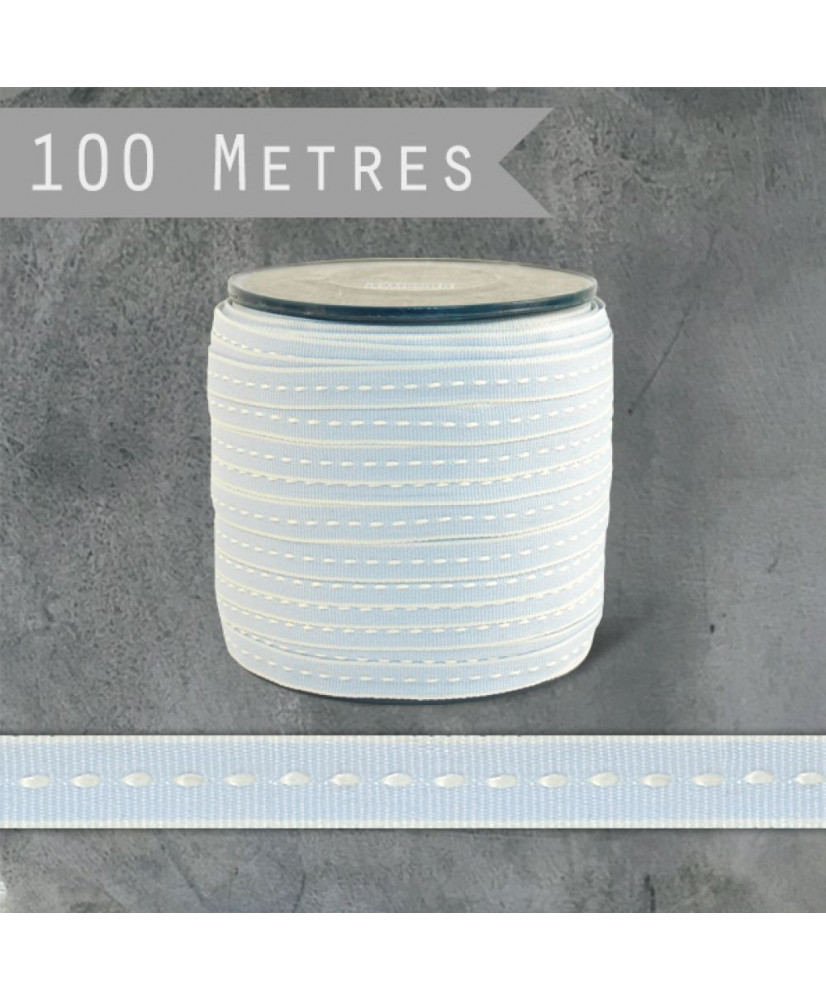 Κορδέλα Βαμβακερή Με Λευκή Ραφή Σε Γαλάζιο Φόντο 100μ