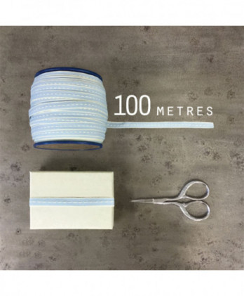 Κορδέλα Βαμβακερή Με Λευκή Ραφή Σε Γαλάζιο Φόντο 100μ