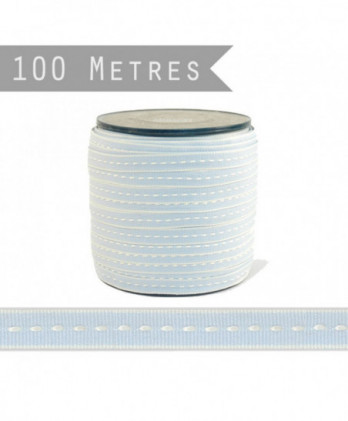 Κορδέλα Βαμβακερή Με Λευκή Ραφή Σε Γαλάζιο Φόντο 100μ