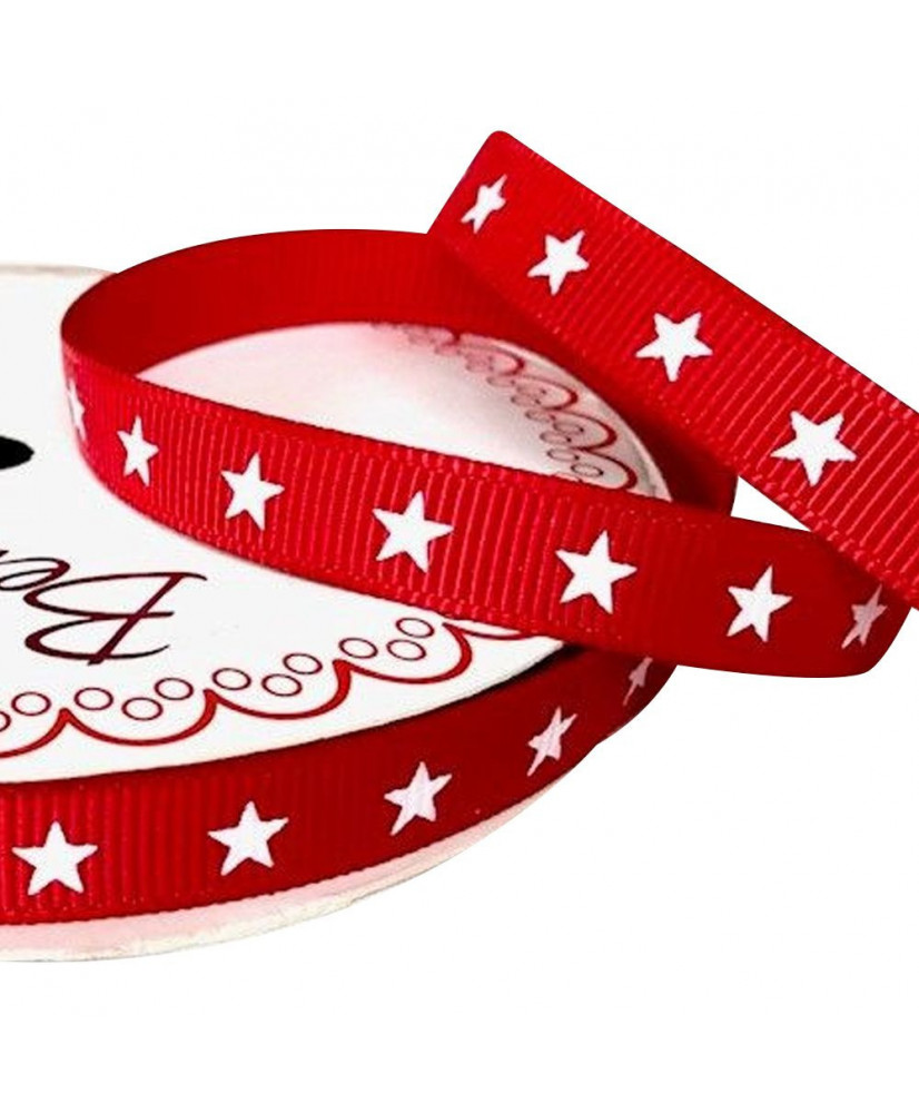 Κορδέλα Γκρο Με Λευκά Αστεράκια Σε Κόκκινο Χρώμα 25μ