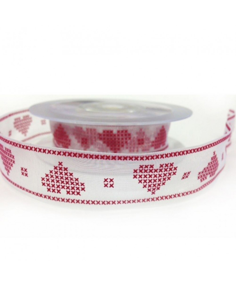 Κορδέλα Με Διαφάνεια Και Σχέδιο Καρδιά Σταυροβελονιά 15μ