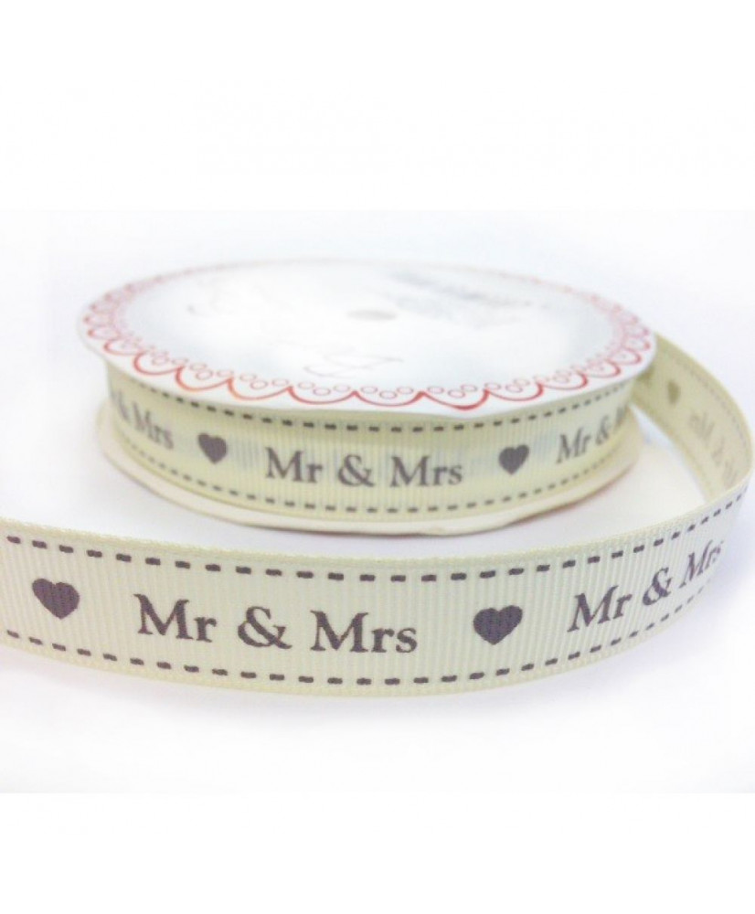 Κορδέλα Σε Ιβουάρ Χρώμα Με Μήνυμα Mr& Mrs 25μ