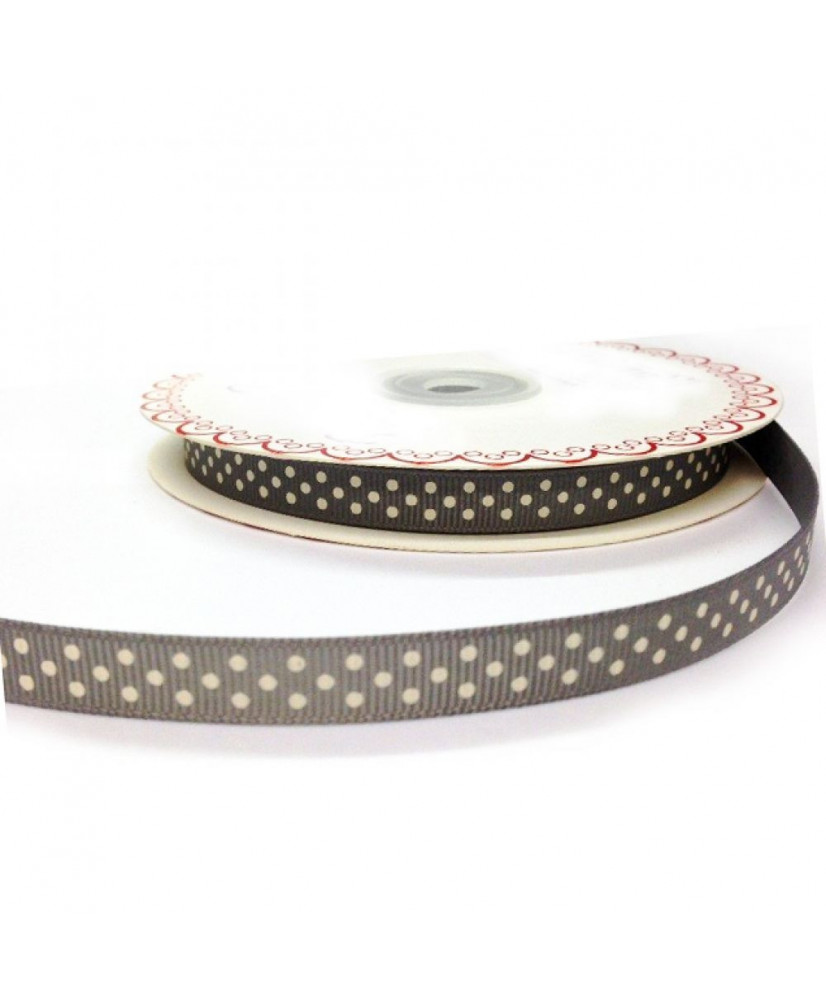 Κορδέλα Σε Ασημί Χρώμα Με Ιβουάρ Πουά 25μ