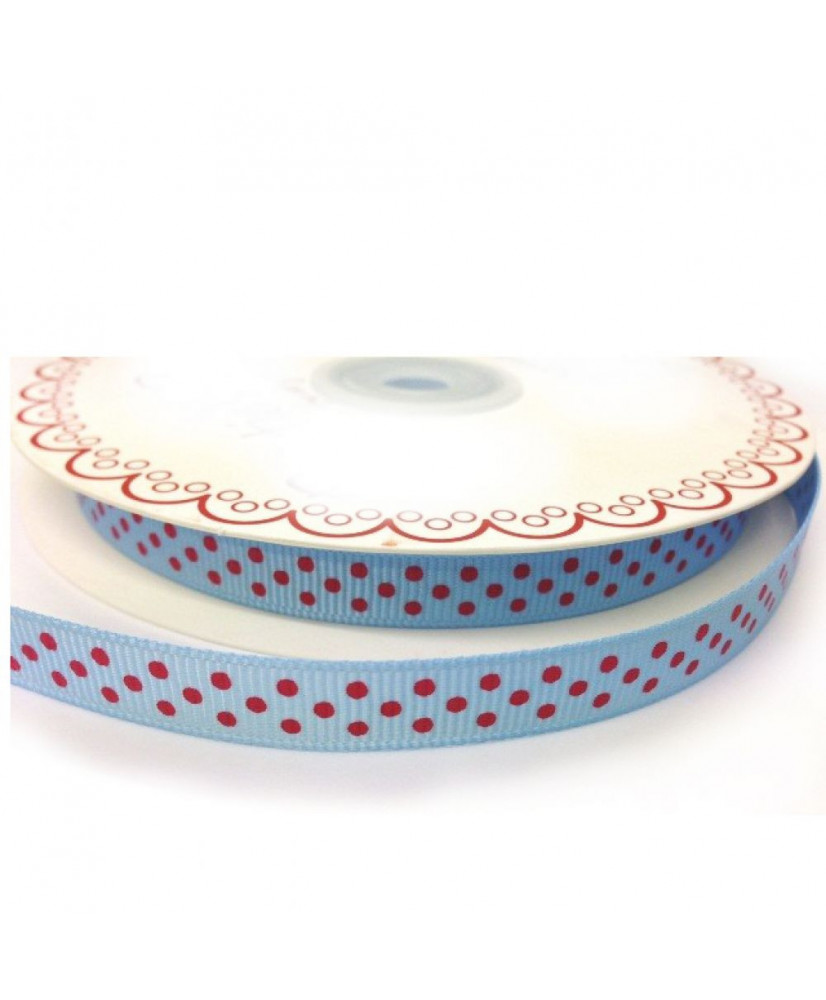 Κορδέλα Σε Σιέλ Χρώμα Με Κόκκινα Πουά 25μ