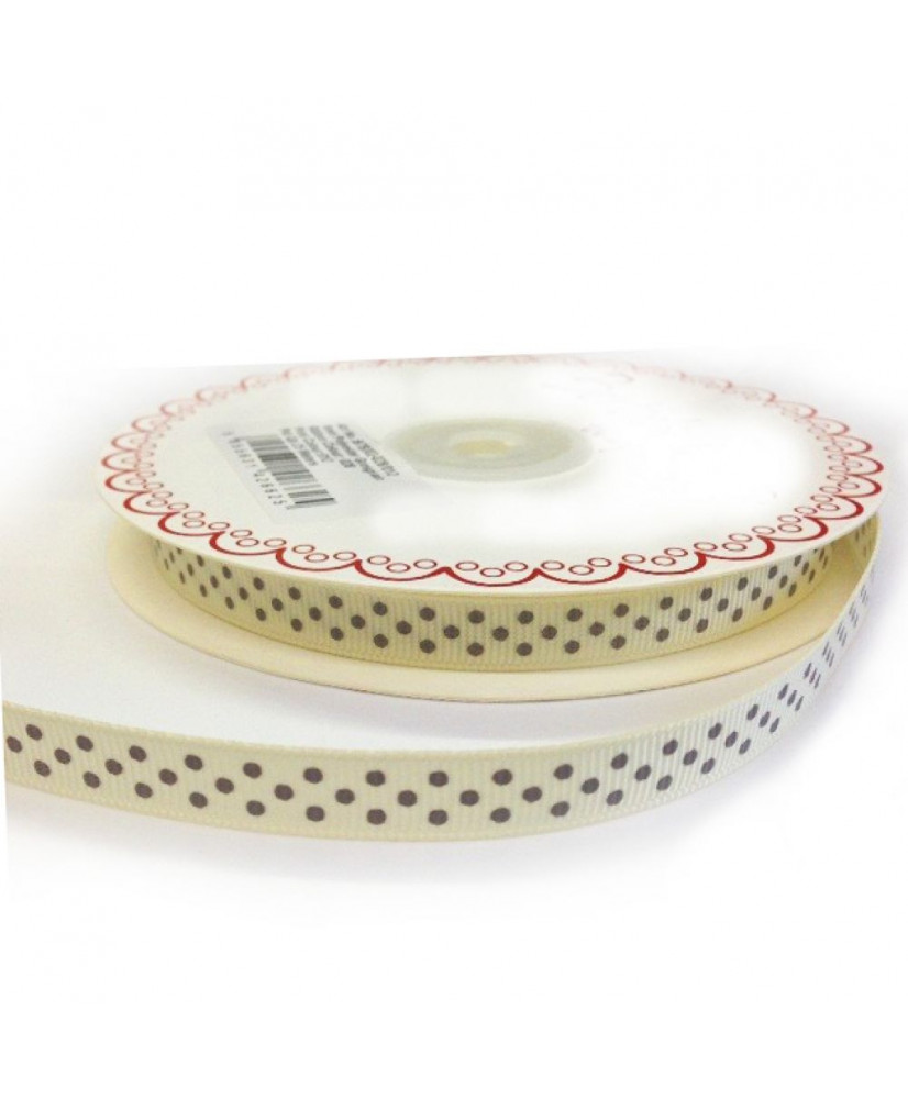 Κορδέλα Σε Ιβουάρ Χρώμα Με Γκρι Πουά 25μ