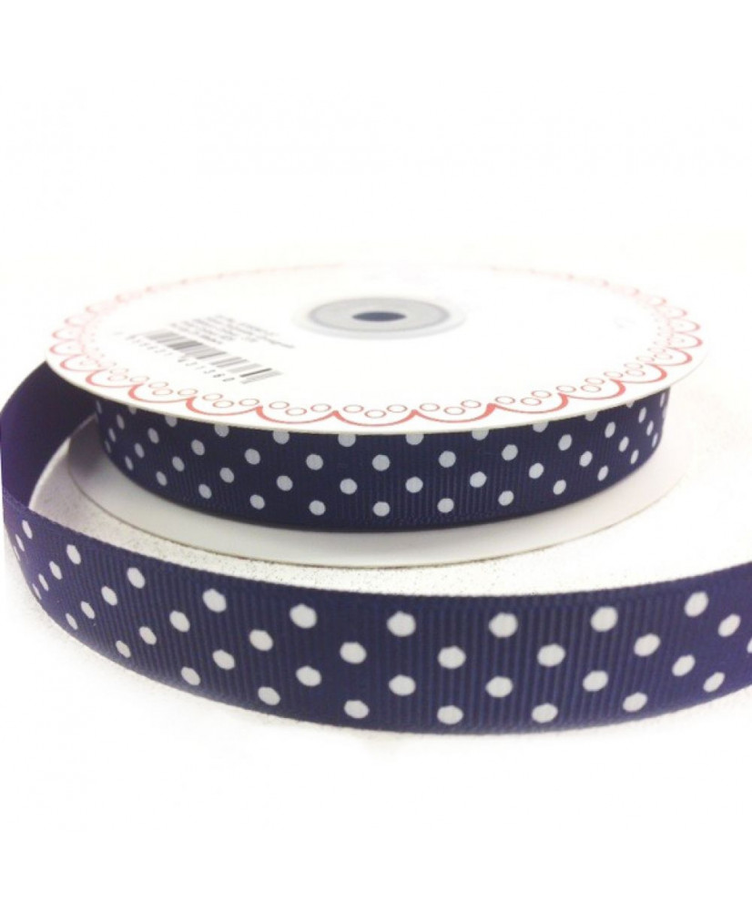 Κορδέλα Σε Μπλε Navy Χρώμα Με Λευκά Πουά 25μ