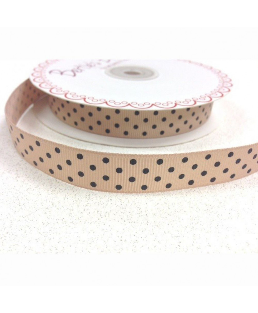 Κορδέλα Σε Φυσικό Χρώμα Με Μαύρα Πουά 25μ