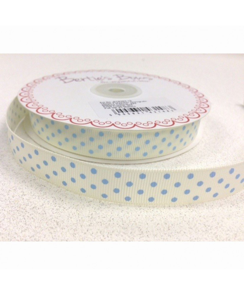 Κορδέλα Σε Ιβουάρ Χρώμα Με Σιέλ Πουά 25μ