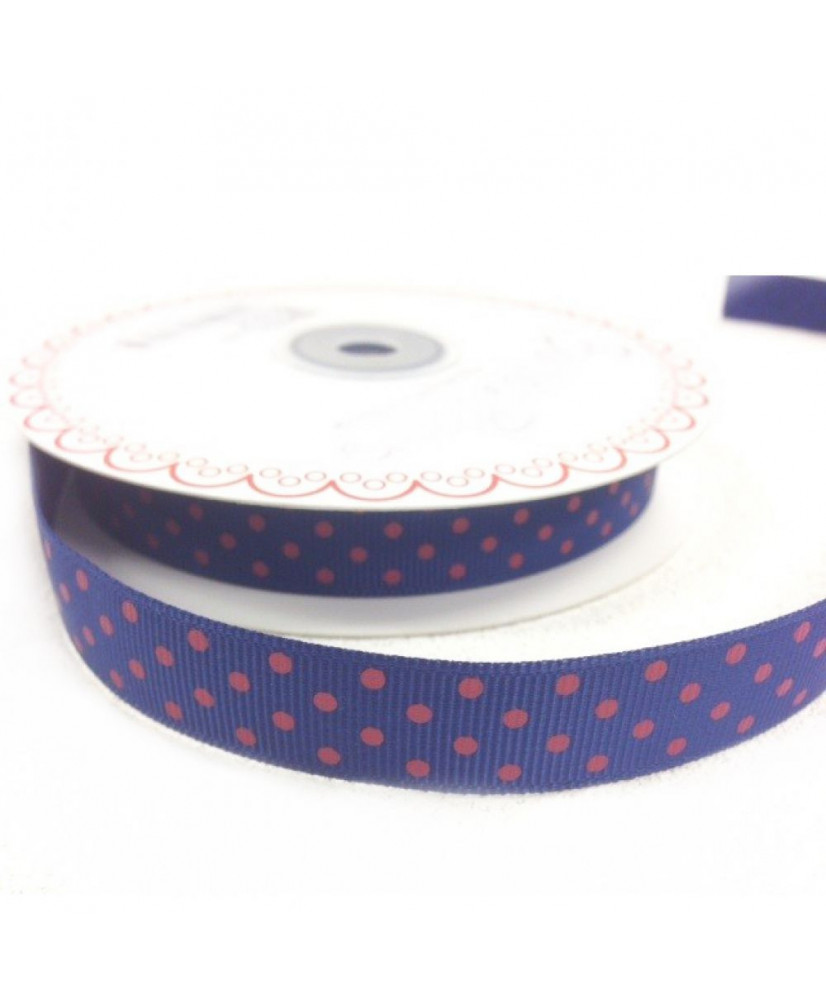 Κορδέλα Σε Μπλε Navy Χρώμα Με Ροζ Πουά 25μ