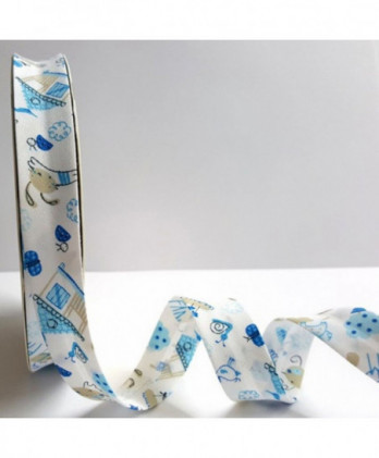 Κορδέλα Βαμβακερή Με Σχέδιο Blue Happy Farm 25μ