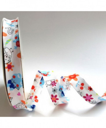 Κορδέλα Βαμβακερή Με Σχέδιο Happy Frogs Σε Μπλε Και Ροζ Χρώμα 25μ