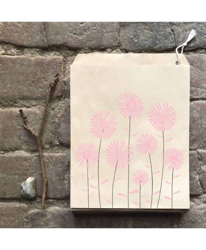 Σακουλάκια Σε Καφέ Χρώμα Με Σχέδιο Ροζ Μαργαρίτες 20,4x27,1x3εκ