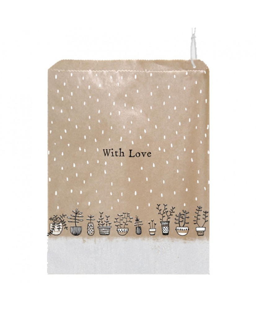Σακουλάκια Κραφτ Σε Καφέ Χρώμα Και Σχέδιο Γλαστράκια Και Μήνυμα With Love 20,4x27,1x3εκ