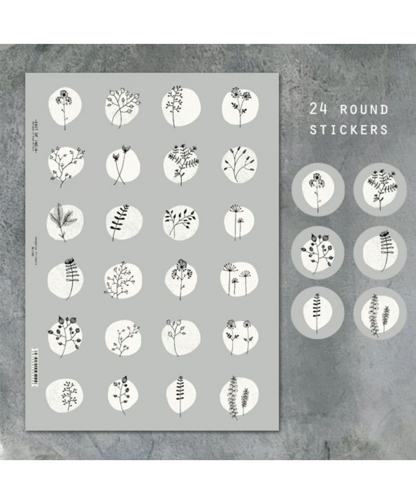 Αυτοκόλλητα Στρογγυλά Με Κλαδιά Σε Γκρι Και Λευκό Φόντο
