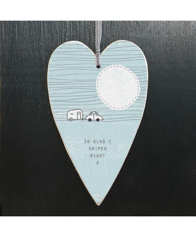 Ετικέτα καρδιά Σε Γαλάζιο Χρώμα Με Μήνυμα Glad I swiped right…