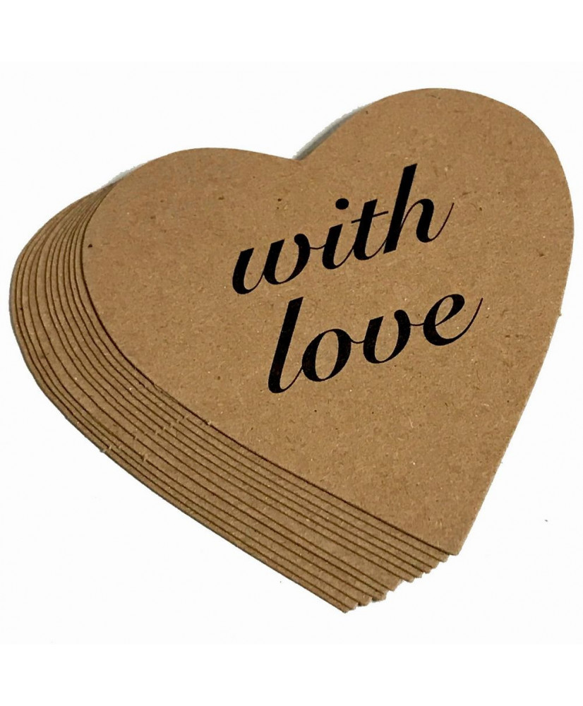 Ετικέτα Καρδούλα Από Χαρτόνι Κραφ Σε Καφέ χρώμα Και Μήνυμα With love