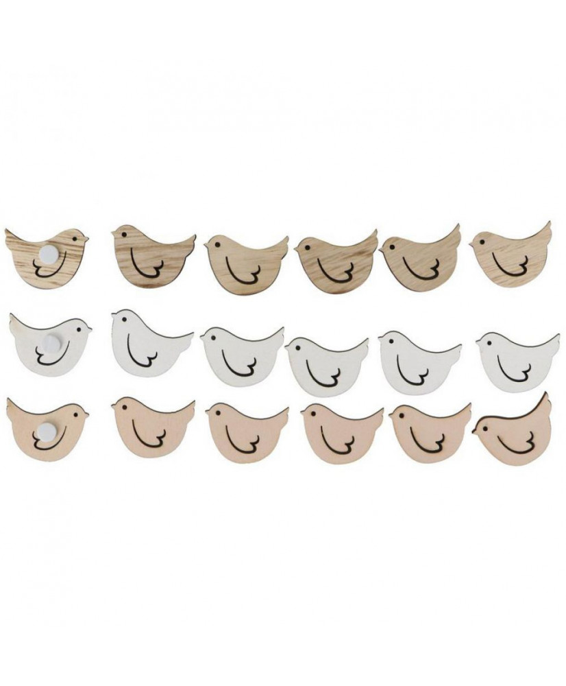 Πουλάκια Ξύλινα Αυτοκόλλητα Σετ 18τεμ