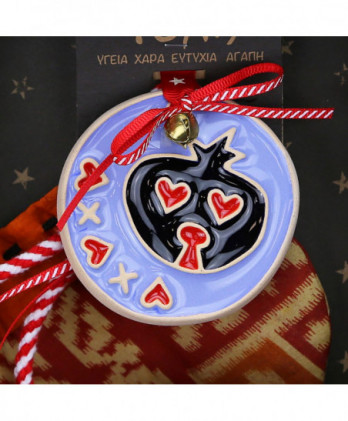 Γούρι Με Κεραμικό Στολίδι Ρόδι Μπλε