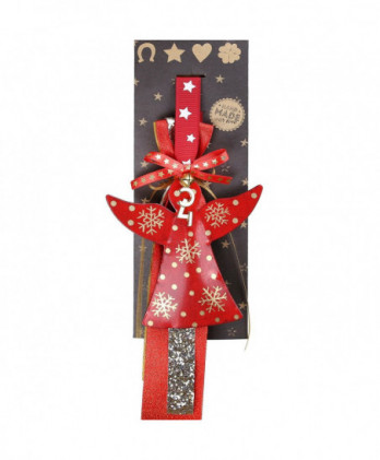 Γούρι Με Μεταλλικό Κόκκινο Αγγελάκι Και Νιφάδες