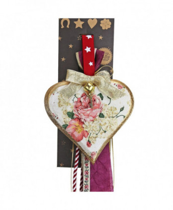 Γούρι Με Vintage Ξύλινη Καρδιά Roses