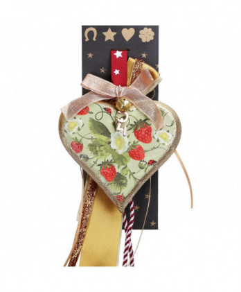 Γούρι Με Vintage Ξύλινη Καρδιά Strawberries