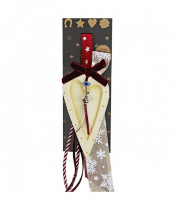 Γούρι Με Ξύλινη Κρεμ Καρδιά Και Ασημί Κλειδί