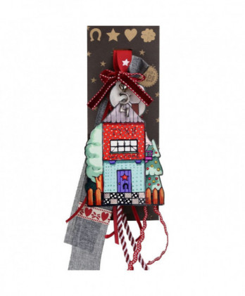 Γούρι Με Ξύλινο Ψηλό Σπίτι Και Μήνυμα Τύχη