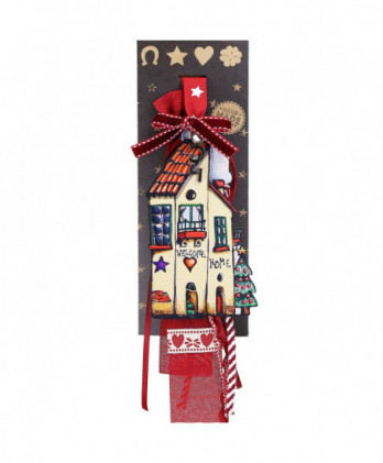 Γούρι Με Ξύλινο Ψηλό Σπίτι Και Μήνυμα Welcome Home