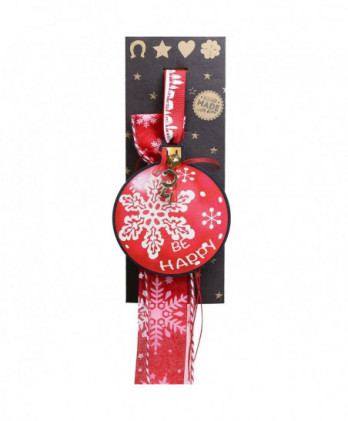 Γούρι Με Ξύλινη Μπάλα – Νιφάδα Και Μήνυμα Be Happy