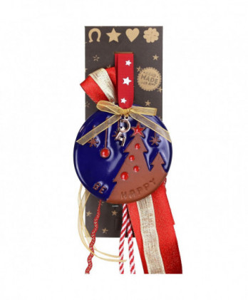 Γούρι Με Κεραμικό Στολίδι Σε Μπλε Χρώμα Και Δεντράκια