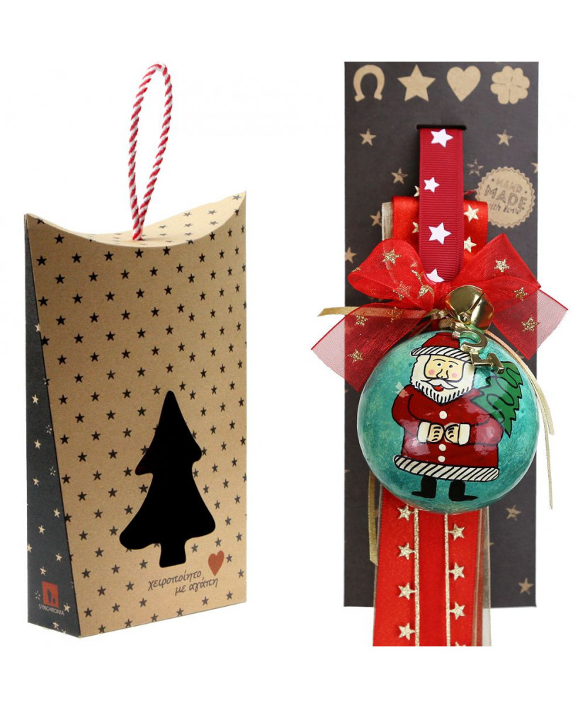 Γούρι Με Μπάλα Ζωγραφισμένος Αγ.Βασίλης Από Πεπιεσμένο Χαρτί 30x19εκ