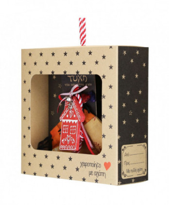 Γούρι Με Ξύλινο Κόκκινο Σπιτάκι Ζωγραφιστό 18x17,5εκ