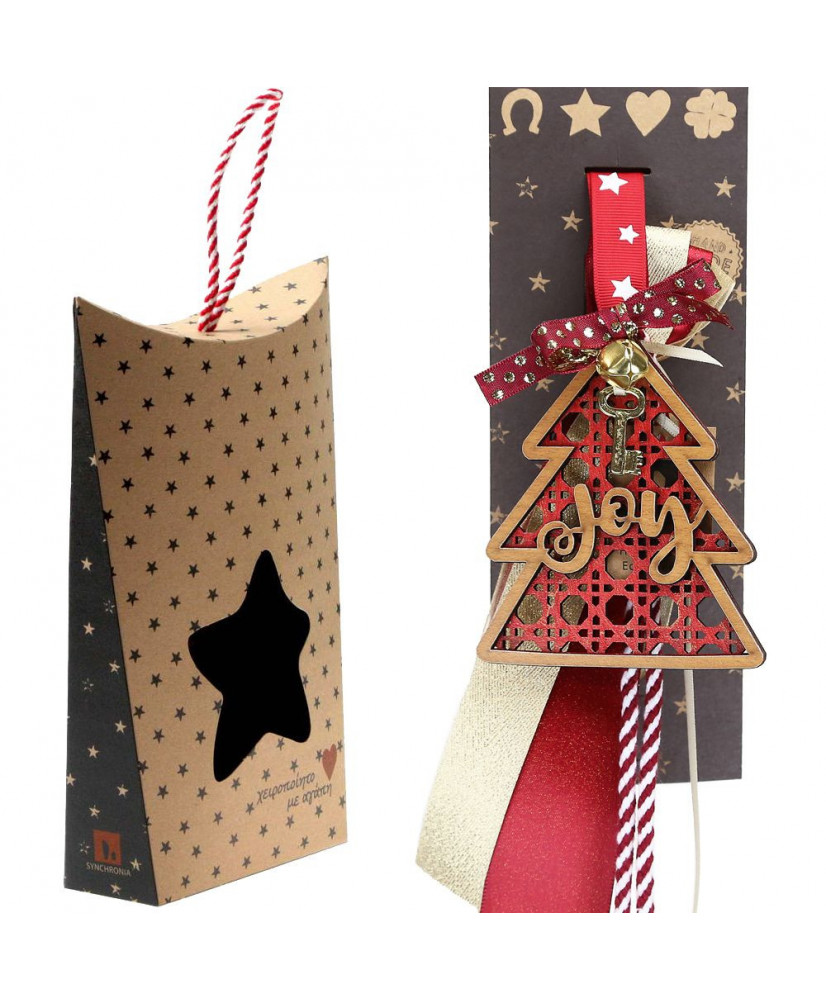 Γούρι Με Ξύλινο Δεντράκι Και Ευχή Joy 30x19εκ