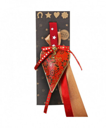 Γούρι Με Μεταλλική Καρδιά Φλοράλ Σε Κόκκινο Χρώμα