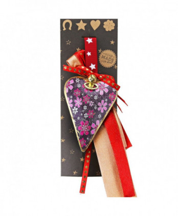 Γούρι Με Μεταλλική Καρδιά Φλοράλ Σε Γκρι Χρώμα