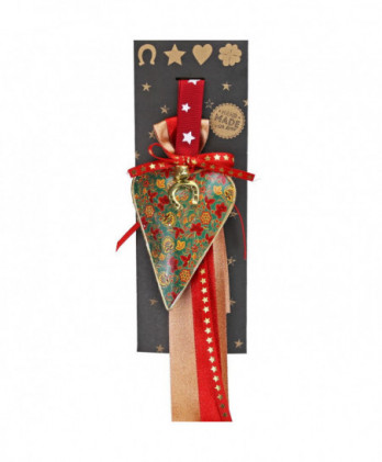 Γούρι Με Μεταλλική Καρδιά Φλοράλ Σε Πράσινο Χρώμα