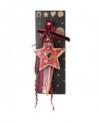 Γούρι Με Ξύλινο Κόκκινο Αστέρι Και Κουδουνάκι