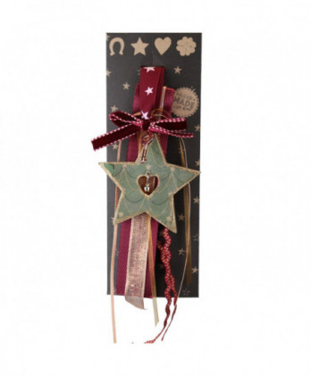 Γούρι Με Ξύλινο Πετρόλ Αστέρι Και Κουδουνάκι