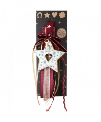 Γούρι Με Ξύλινο Λευκό Αστέρι Και Κουδουνάκι