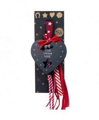 Γούρι Με Ξύλινη Καρδιά Απο Μαυροπίνακα