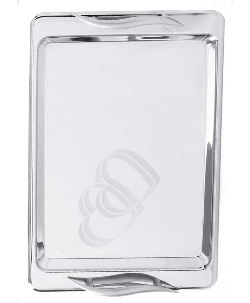 Δίσκος Γάμου Ανοξείδωτος Ορθογώνιος Με Χερούλι Σε Σχήμα S Και Διπλή Καρδιά