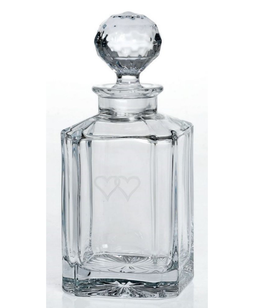 Καράφα Γάμου Κρυστάλλινη Με Σχέδιο Δυο Ενωμένες Καρδιές Και Ανάγλυφο Πώμα